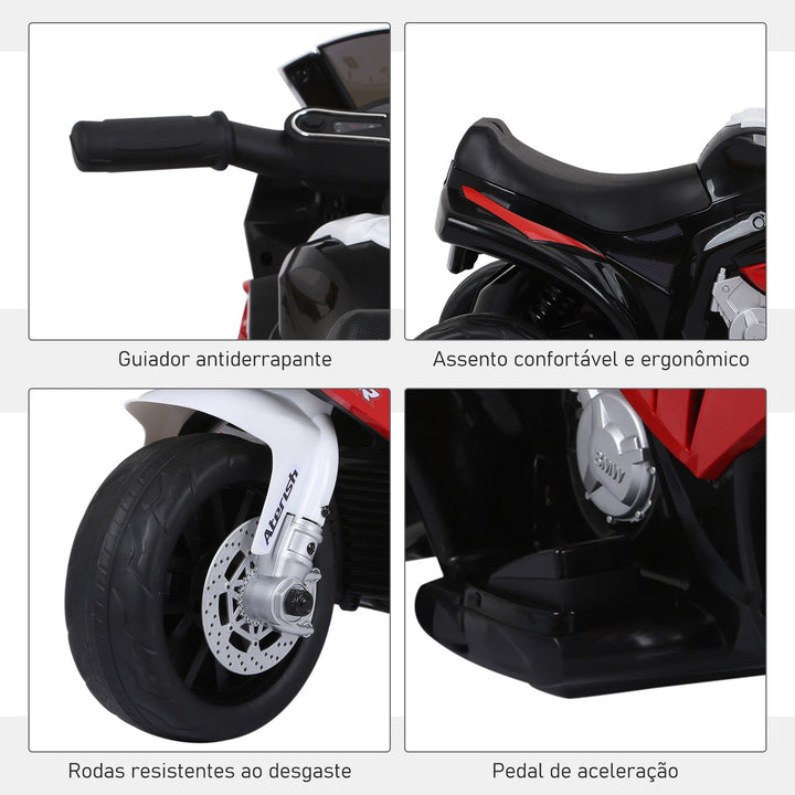 Mota Elétrica BMW Infantil para crianças acima de 18 meses 6V com Luzes e Música 66x37x44 cm vermelho