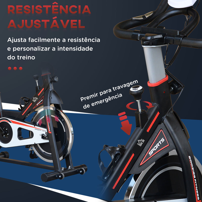 Bicicleta Estática com Resistência Ajustável Bicicleta Fitness com Volante de Inércia de 8kg Ecrã LCD Assento e Guiador Ajustáveis Suporte para Tablet 103x48x115cm Preto