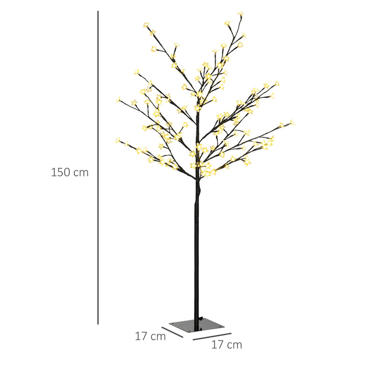 Árvore de Cerejeira com 120 Luzes LED IP44 Branco Quente Candeeiro Decorativo de Flor de Cereja com Ramos Flexíveis para Sala de Estar Festas Interiores 17x17x120cm Preto
