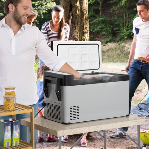 Frigorífico Elétrico de Compressor Portátil 40L Mini Refrigerador de Carro 12/24V CC com Tela Tátil e Alças Dobráveis para Barco Caminhão 67,2x36x40,5cm Cinza e Preto