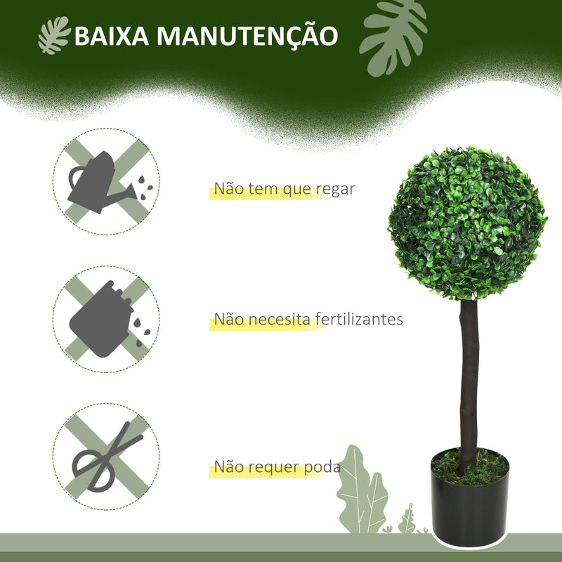 Conjunto de 2 Plantas Artificiais Decorativas 60cm Buxos Artificiais em Vaso para Decoração de Interior e Exterior Ø20x60 cm Verde