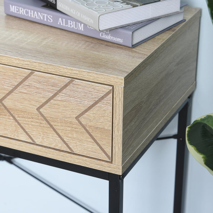 Mesa Consola 90x35x76cm Mesa de Entrada com 2 Gavetas de Armazenamento Decorativos e Estrutura de Metal para Entrada Corredor Sala de Estar Natural