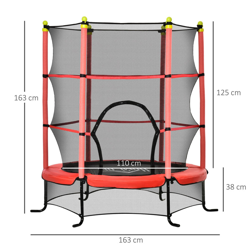 Trampolim para Crianças acima de 3 Anos Cama Elástica Infantil com Rede de Segurança e Estrutura de Aço para Interiores e Exteriores Carga 45kg 163x163x163 cm Vermelho