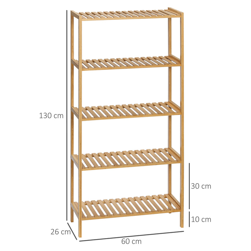 Estante de Bambu de 4 Níveis Estante Moderna de Armazenamento para Casa de Banho Cozinha Sala de Estar Dormitório Anti-Tombo 60x26x130cm Madeira