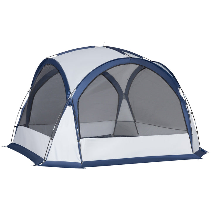 Tenda de Campismo para 6-8 Pessoas com 4 Telas Mosquiteiras 2 Painéis de Tecido Oxford e Bolsa de Transporte para Campismo Viagens 350x350x230cm Branco e Azul