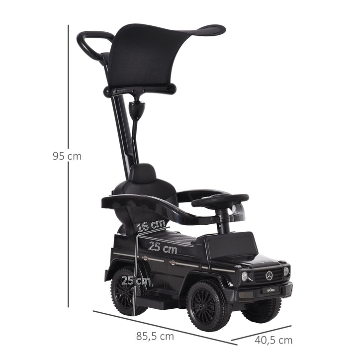 Carro de Passeio Carro Andador para Crianças acima de 12 Meses Mercedes G350 com Buzina Capô Removível Encosto e Suporte de Proteção 85,5x40,5x95cm Preto