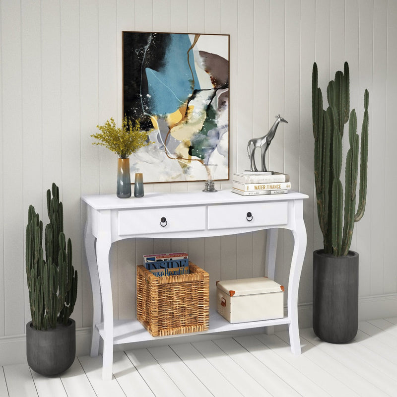 Mesa Consola tipo Aparador Móvel de Entrada com Gavetas e Estante 100x33x76cm Branco