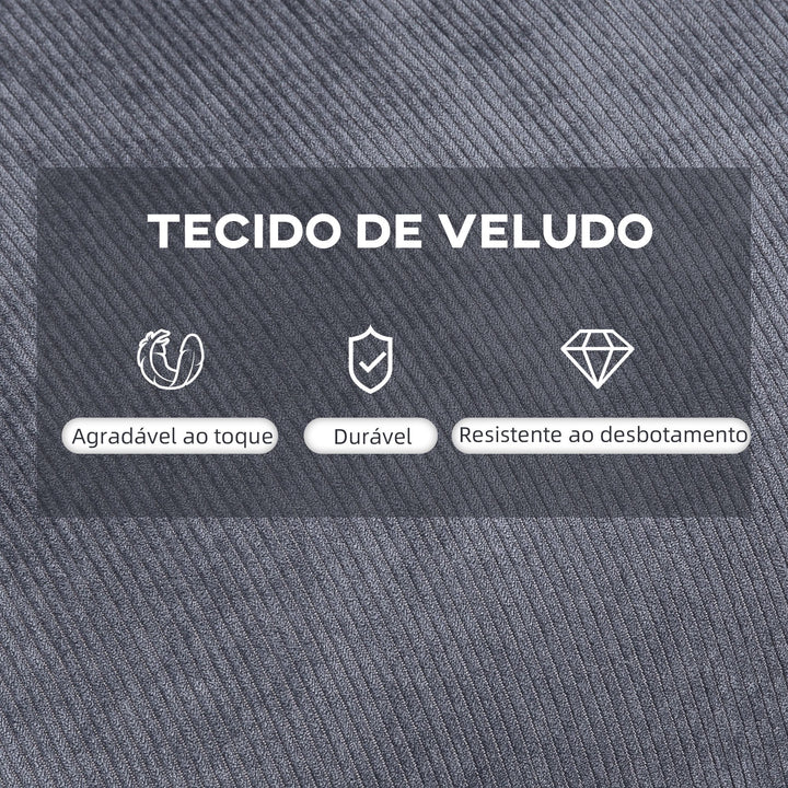 Poltrona Relax com Apoio para os Pés Poltrona Reclinável com Encosto Ajustável Estofada em Veludo Estrutura de Aço e Almofadas para Sala de Estar Dormitório 68x91,5x88cm Cinza