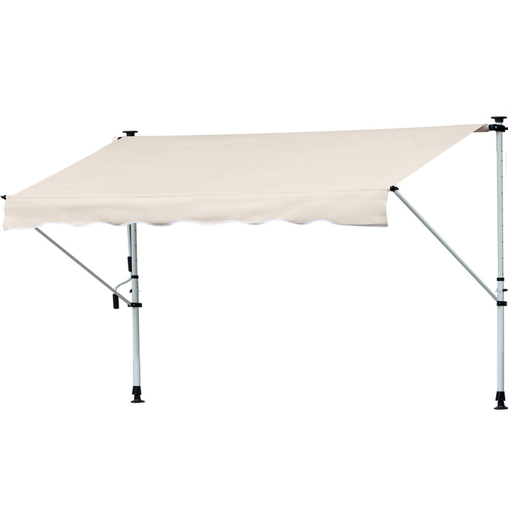 Toldo Manual Retrátil para Exterior 400x120x170-280cm Toldo Enrolável Altura Ajustável com Manivela Proteção Solar para Terraço Balcão Jardim Marrom Claro