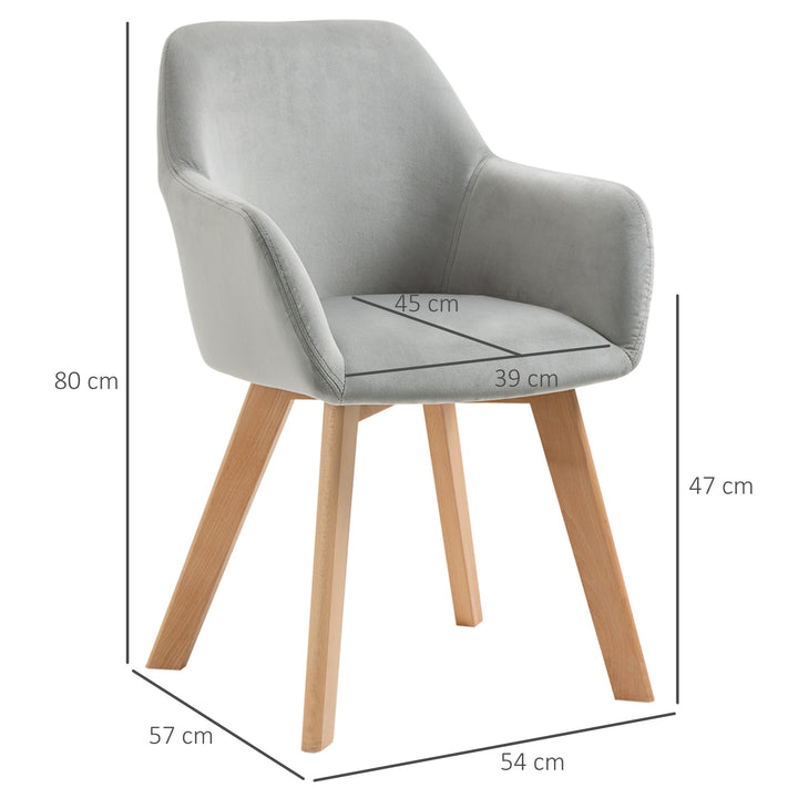 Conjunto de 2 Cadeiras de Sala de Jantar Modernas Cadeiras de Cozinha Estofadas em Veludo com Encosto Médio e Pés de Madeira de Borracha para Sala de Estar Carga 120kg 54x57x80cm Cinza