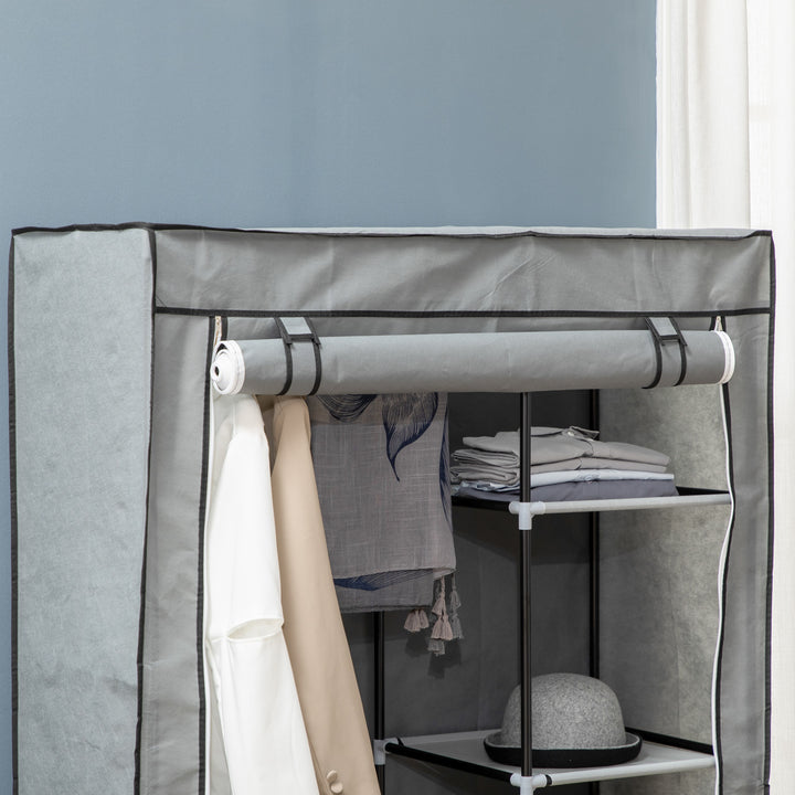 Roupeiro de Tecido Dobrável Armário de Roupa Portátil com 6 Prateleiras e 1 Barra de Pendurar para Dormitório Vestidor 103x43x162,5cm Cinza