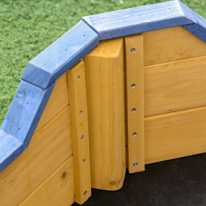 Caixa de Areia Infantil de Madeira Desenho de Galeão com Assento 2 Degraus Bandeira Vermelha e Leme Caixa de Areia de Jardim para Crianças acima de 3 Anos 158x78x45,5cm Natural