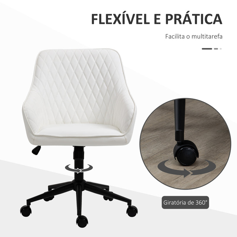 Cadeira de Escritório Operativa Cadeira de Escritório Giratória de Couro PU com Altura Ajustável e Função de Inclinação pra Sala de Estar Dormitório Estúdio 59x60x90-100 cm Branco