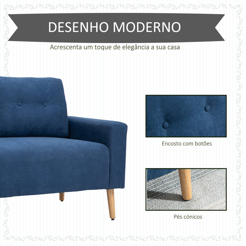 Sofá de 2 Lugares Sofá Moderno Estofado em Poliéster com 2 Almofadas Apoio para os Braços e Pés de Madeira de Borracha para Dormitório Escritório 145x76x88 cm Azul