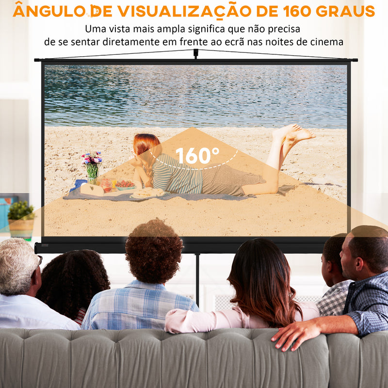 Tela de Projeção Manual com Suporte 100 Polegadas Tela de Projeção Portátil Formato 16:9 com Altura Ajustável para Interior e Exterior Cinema em Casa 235,8x8x136 cm Branco e Preto