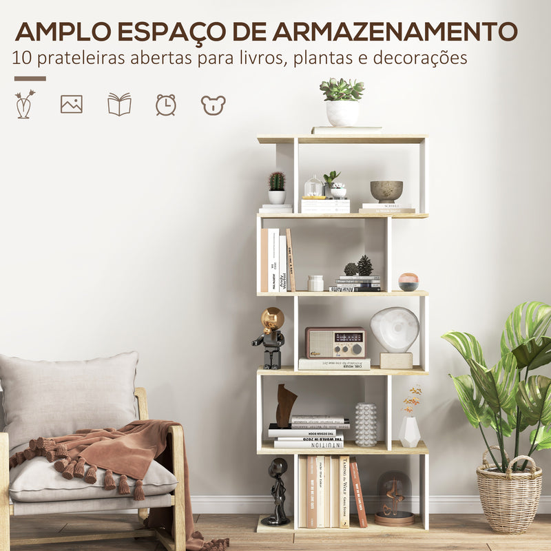 Estante para Livros Estilo Nórdico Estante com 5 Prateleiras Anti-Tombo Carga Máxima 25 kg para Estúdio Escritório Sala de Estar 70x29,5x163 cm Branco e Madeira