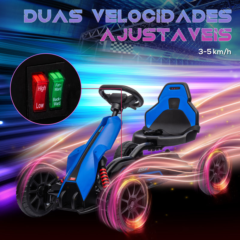 Go Kart Carro Elétrico para Crianças de 3 a 8 Anos Kart a Bateria 12V Velocidade Ajustável 3-5 km/h e Cinto de Segurança Carga 30 kg para Exterior 100x58x58,5 cm Azul