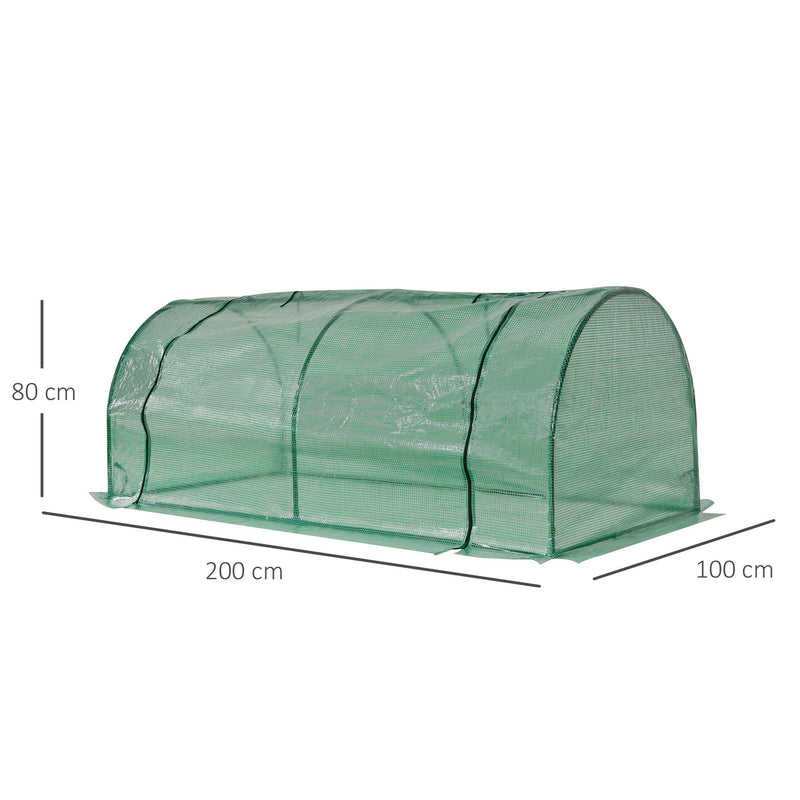 Estufa de Jardim 200x100x80 cm para Cultivo de Plantas Sementes Estufa com Estrutura de Aço e Cobertura de Plástico Verde