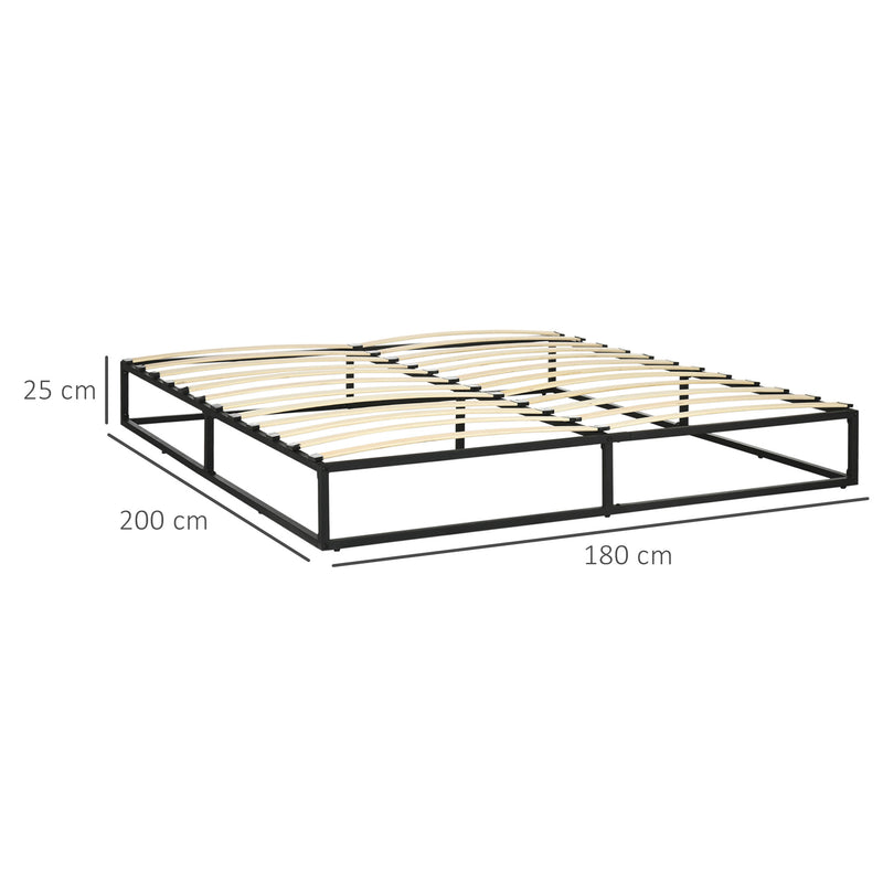 Estrutura de Cama de Aço Altura 25 cm Estrado de Cama para Colchão 180x200 cm com Ripas de Madeira para 1-2 Pessoas Estilo Moderno Preto