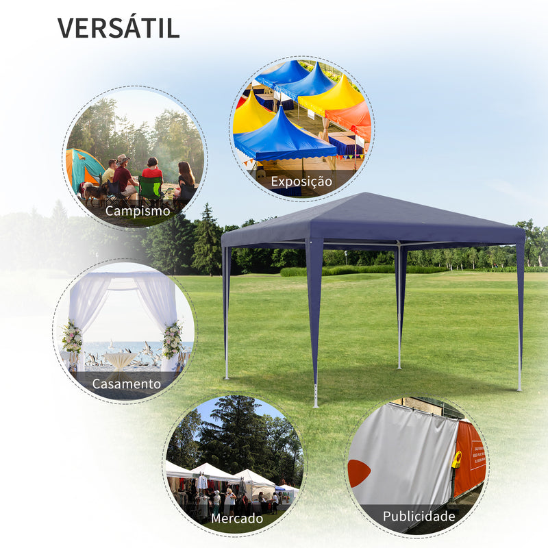 Tenda de Jardim Impermeável 293x293x252 cm Tenda de Exterior com Tubos de Aço e Cobertura de PE Azul