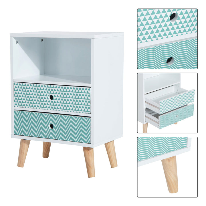 Armário de Cabeceira com 2 Gavetas e 1 Prateleira para quarto 45x30x65 cm branco