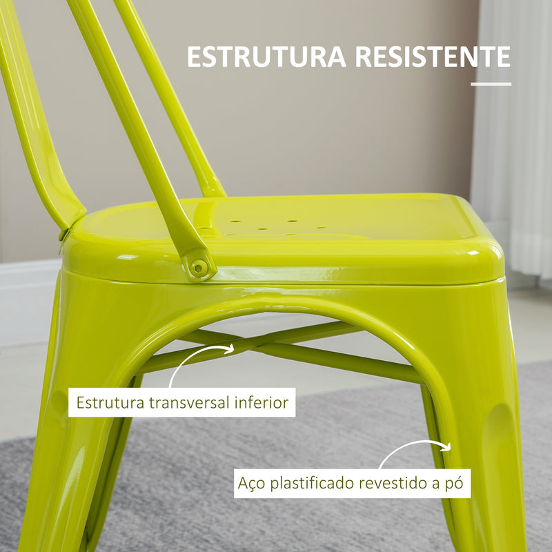 Conjunto de 2 Cadeiras com Estrutura de Aço Conjunto de Cadeiras Modernas com Encosto para Cozinha Restaurante Carga Máxima 120kg 45x51,5x85cm Verde