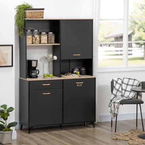 Armário de Cozinha Aparador de Sala de Jantar com 1 Gaveta 3 Portas e Armazenamento Aberto Móvel Auxiliar para Microondas de Estilo Moderno 119x41x180cm Preto
