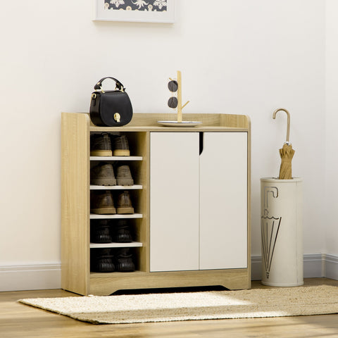Sapateira Moderna Móvel para Sapatos Estreito com 2 Portas Prateleiras de Armazenamento para 13 Pares de Sapatos para Entrada Corredor 80x30x80xm Madeira e Branco