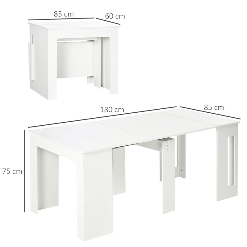 Mesa de Jantar Extensível para 4-6 Pessoas com Lateral Abatível Mesa Auxiliar Multifuncional para Escritório Cozinha Carga Máxima 60kg 180x85x75cm Branco