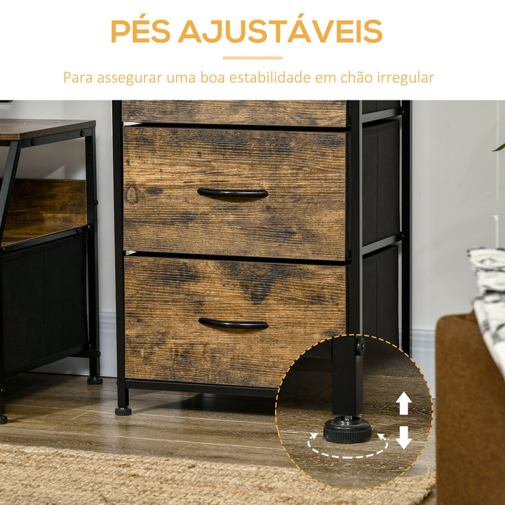 Cómoda com 3 Gavetas de Tecido Dobrável e Prateleira Aberta Móvel de Armazenamento para Escritório Dormitório Estilo Industrial Anti-Tombo 44x29x92cm Marrom Rústico