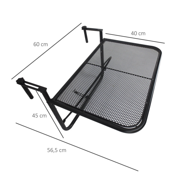 Mesa suspensa para varanda com braço ajustável e altura ajustável em 3 posições Estrutura de metal máx. 30 kg 60x56,5x45 cm Preto