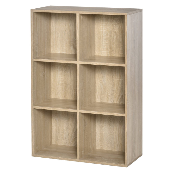 Estante para Livros Estante de Madeira de 3 Níveis com 6 Compartimentos de Armazenamento para Sala de Estar Dormitório Escritório 65,5x30x97,5cm Carvalho
