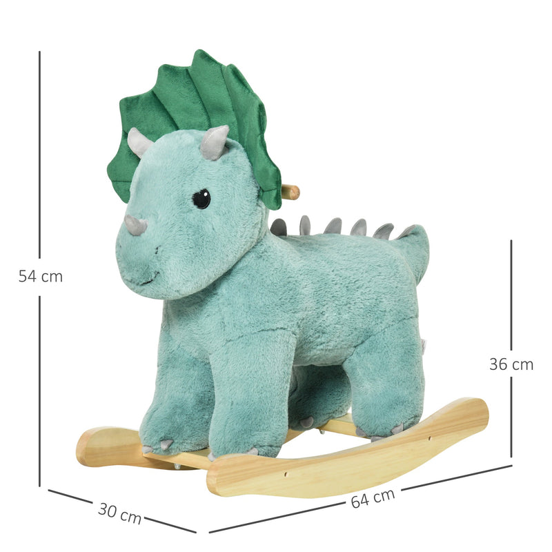 Baloiço Infantil de Dinossauro para Crianças acima de 3 Anos Baloiço com Sons Realistas de Pelúcia e Base de Madeira Carga 45kg 64x30x54cm Verde Escuro