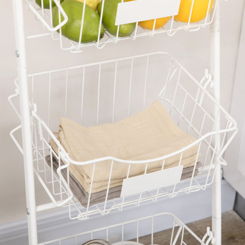 Fruteira Cesto para Frutas e Verduras de 3 Níveis com Cestos Amovíveis e Empilháveis de Aço para Cozinha Sala de Jantar 42,5x36,5x91cm Branco