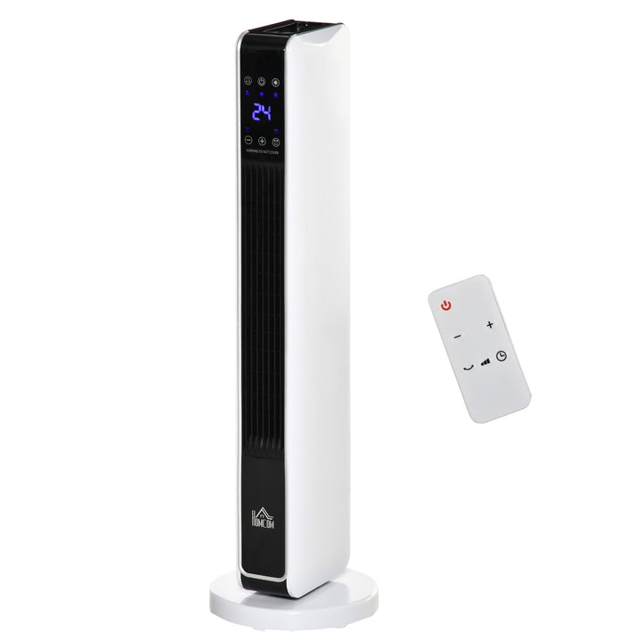 Aquecedor Cerâmico de Torre 1000/2000W com Controle Remoto Tela LED 3 Modos de Aquecimento Termostato Temporizador e Oscilação 65° para 25m² 21x21x73cm Branco