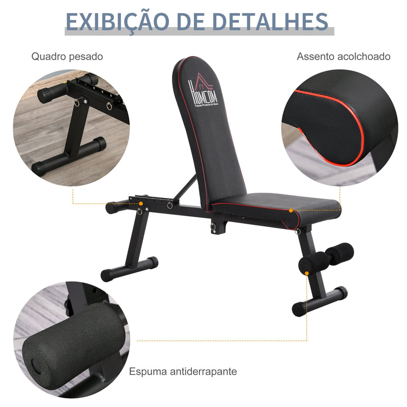 Banco de peso dobrável com altura ajustável e ângulo do encosto ajustável de 6 níveis para Elevação abdômen 130x37x45-108 cm preto