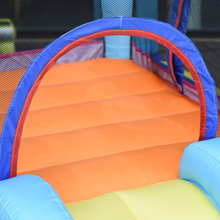 Castelo Insuflável com Escorrega Trampolim e Piscina para Crianças acima de 3 Anos Inclui Insuflador e Bolsa de Transporte para Interior e Exterior 360x175x180cm Multicor