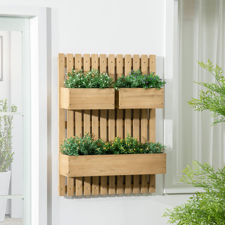Floreira de Parede com Treliça Floreira Vertical de Madeira com 4 Vasos Móveis e Orifício de Drenagem para Jardim Varanda Pátio 60x16x80 cm Madeira
