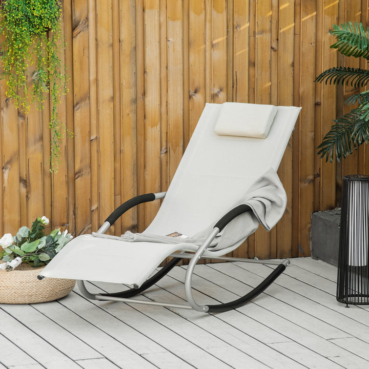 Espreguiçadeira Baloiço de Jardim com Apoio para os Braços Almofada para a Cabeça Espreguiçadeira de Exterior Tecido Transpirável e Metal para Praia Pátio Terraço 63x148x85cm Bege