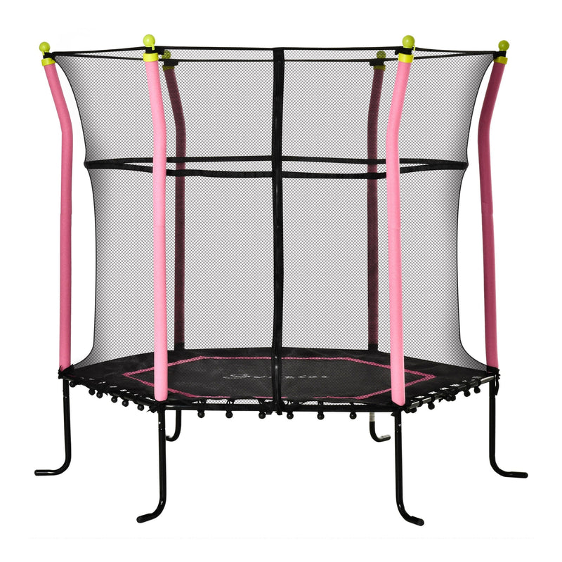 Trampolim para Crianças acima de 3 Anos Cama Elástica Infantil com Rede de Segurança e Estrutura de Aço para Interiores e Exteriores Carga 60kg Ø161x163 cm Rosa