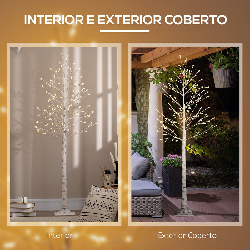 Árvore Sintética Altura 150cm com 120 Luzes LED IP44 Ajustável em 3 Modos Ramos Flexíveis e Base de Candeeiro Árvore de Decoração de Natal para Interiores 20x20x150cm Branco