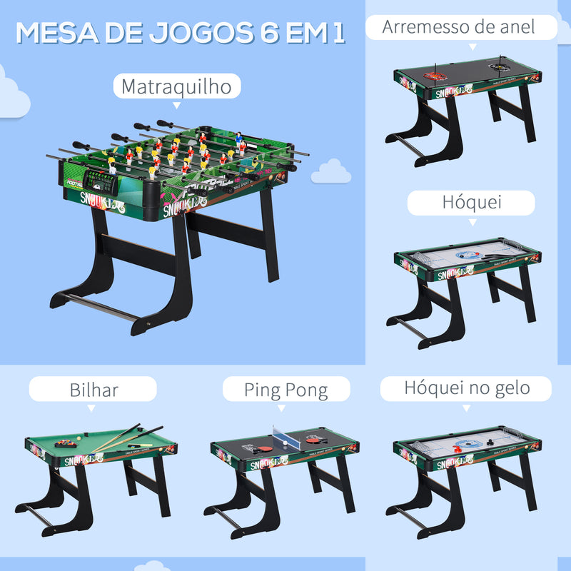 Mesa Multi Jogos para Crianças acima de 7 Anos Mesa de Jogos 6 em 1 Dobrável Bilhar Matraquilho Ping Pong Lançamento de Anéis Hóquei no Gelo e Air Hóquei 118x104x71cm Multicor