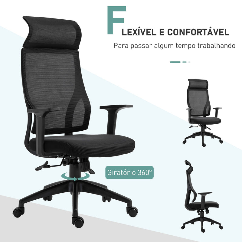 Cadeira ergonômica giratória altura ajustável e reclinável até 120º 64x61x120,9-128,9 cm Preto