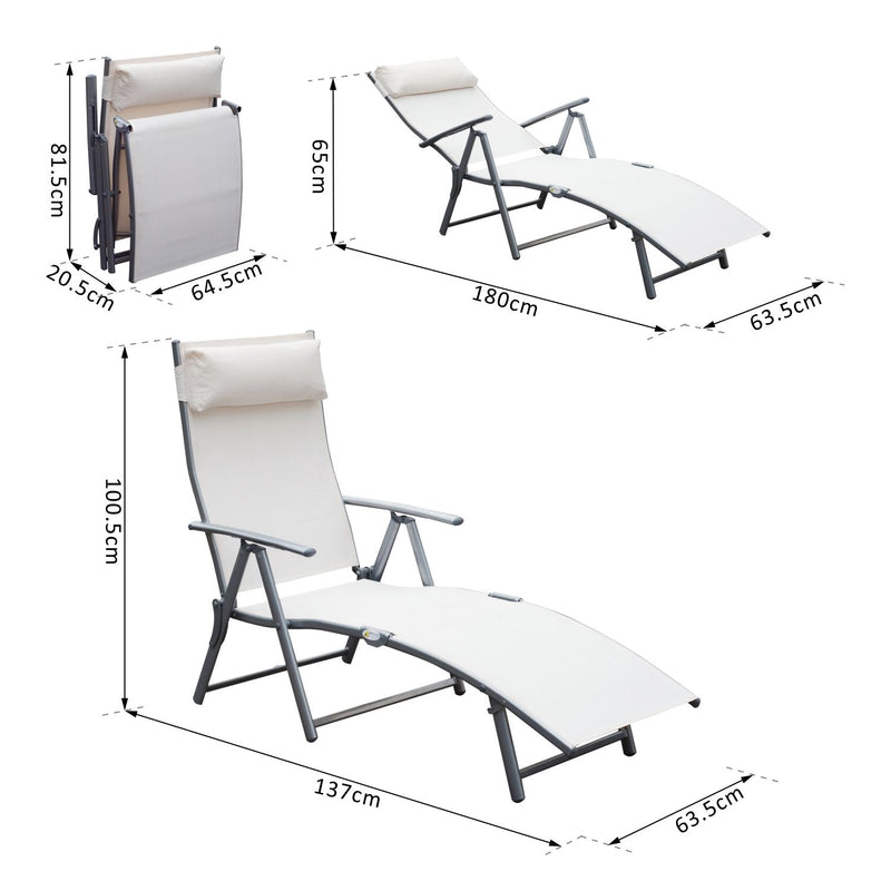 Espreguiçadeira Dobrável Encosto Ajustável para 7 Níveis com Travesseiro Resistente ao Textilene Relaxar na Piscina Exterior Terraço Camping 137x63,5x100,5 cm cm Aço