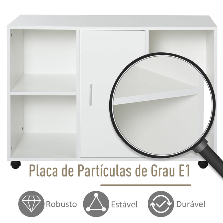 Armário para Escritório de Impressora com Espaço de Armazenamento e Rodas 100x 40 x 71 cm Branco