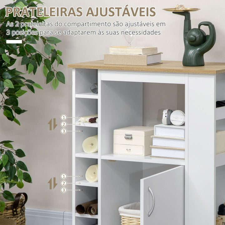 Móvel Auxiliar de Cozinha com Rodas Móvel Buffet de Cozinha com Porta Compartimentos de Armazenamento Móvel Auxiliar para Microondas de Estilo Moderno 75x39,5x88cm Branco e Carvalho