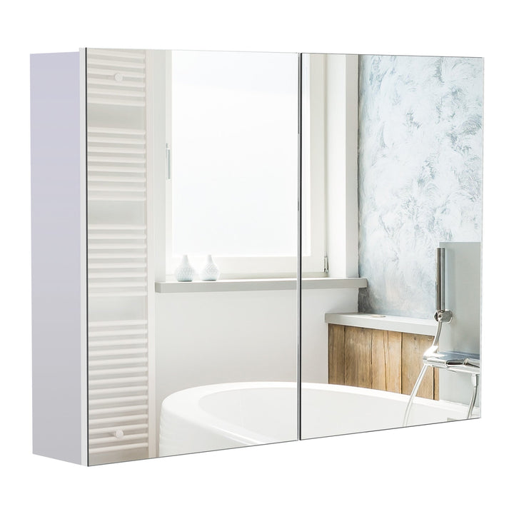 Armário de banheiro com espelho de parede Gabinete 2 portas com 3 prateleiras internas Estilo moderno para quarto Sala 80x15x60 cm Branco