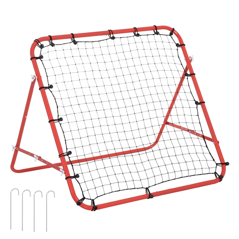 Rede de Rebote de Metal Rede de Rebote com Ângulo Ajustável e 20 Cordas Elásticas para Treinamento de Futebol Tenis Beisebol Desportes 96x80x96cm Vermelho