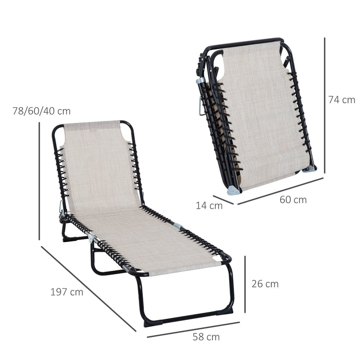 Espreguiçadeira dobrável Espreguiçadeira de praia ajustável com encosto ajustável Fácil de transportar para Praia Piscina 197x58x76cm cor Creme Branco