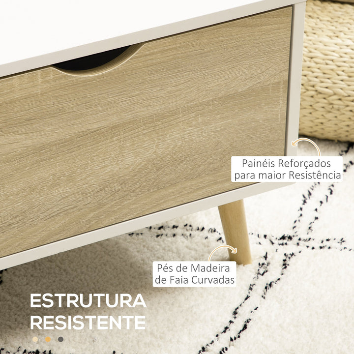 Mesa de Centro Retangular Mesa de Sala de Estar com 2 Gavetas e Compartimentos Abertos Estilo Nórdico para Escritório Dormitório Estúdio 106x58x39,5cm Branco e Madeira